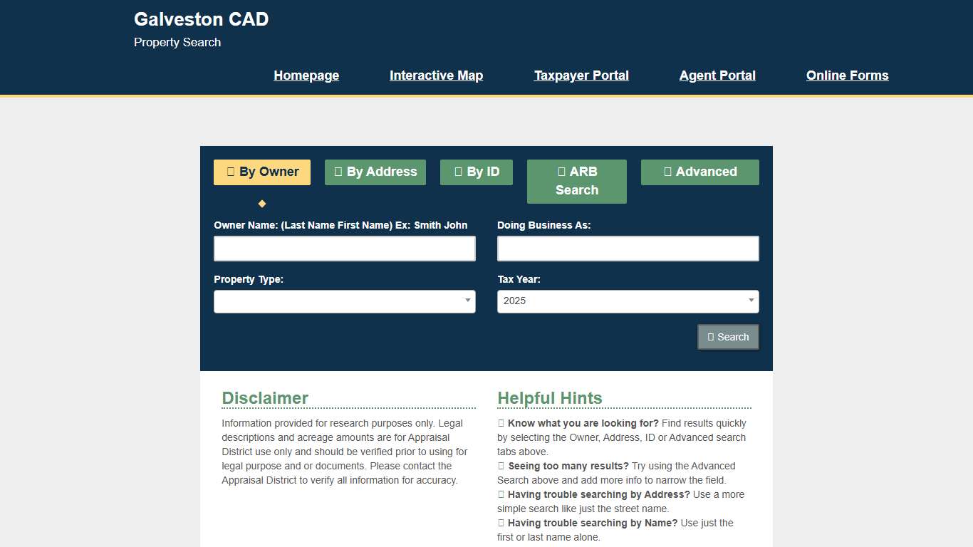 Galveston CAD Property Search