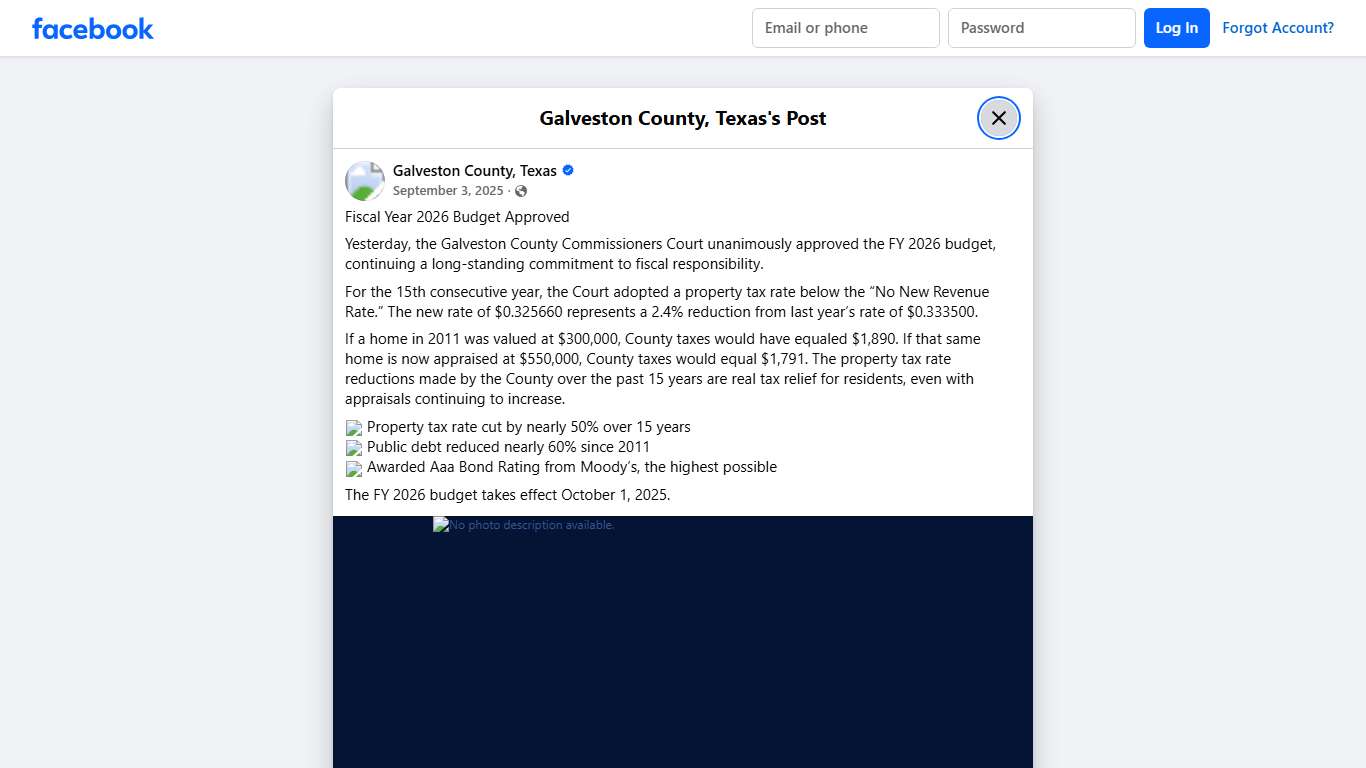 Fiscal Year 2026 Budget Approved... - Galveston County, Texas Facebook